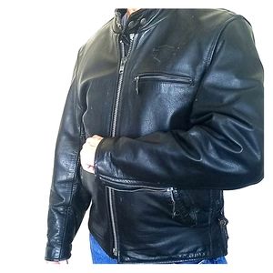 Black leather motorcycle jacket